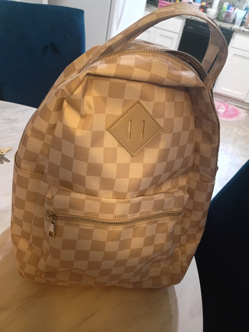 Women’s Checked Mini Backpack - Beige